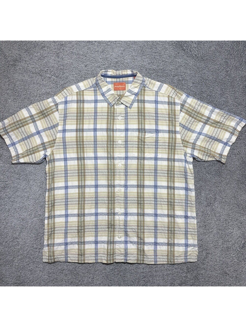 Tommy Bahama Plaid Shirt Short Sleeve Button Up Casual Silk Blend Men’s XL